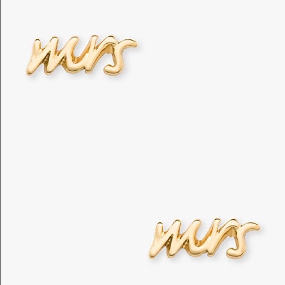 kate spade Jewelry - Kate Spade “mrs” stud gold earrings